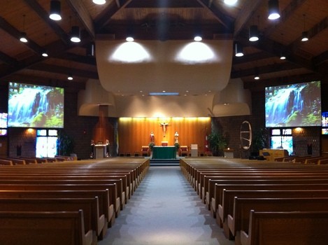 Dual 80’ projection inside a house of worship 